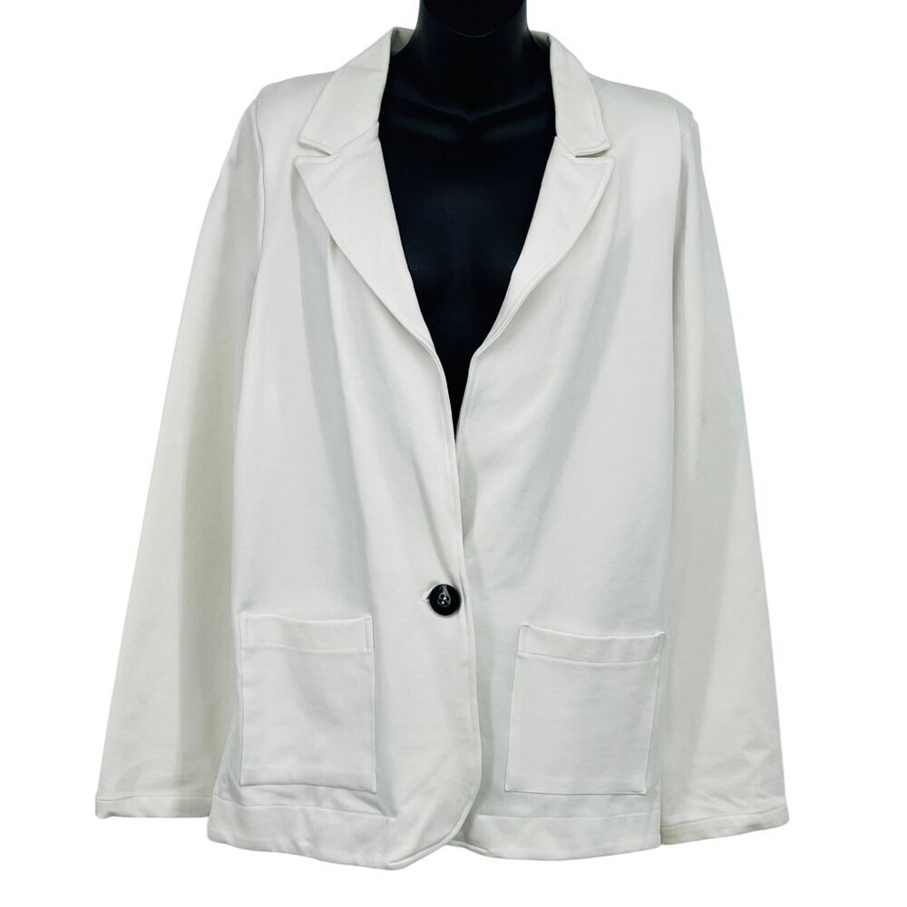 Allison Izu Women White Blazer XL Extra Large Two Pocket One-Button Work EUC